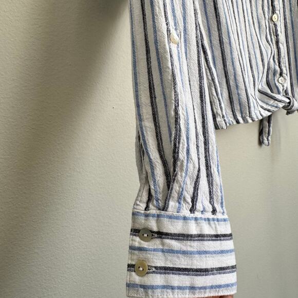Calypso St Barth Top Large Linen Front Tie Cropped Beachy Nautical Preppy - Picture 5 of 12